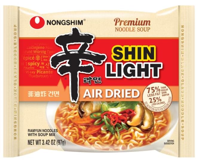 Miniatura 3 de Combo de ramen premium, fideos ramen instantáneos coreanosK - Comida, Shin Green con champiñones y tofu frito Ramyun 4 unidades y Shin Light Ramyun