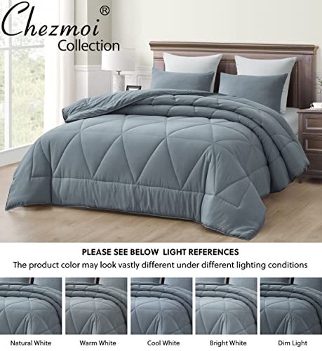 Chezmoi Collection RORY-COM-BLUE-QUEEN 3-Piece Triangle Quilted Microfiber Comforter Set - Soft Washed Lightweight Geometric Bedding thumb #6