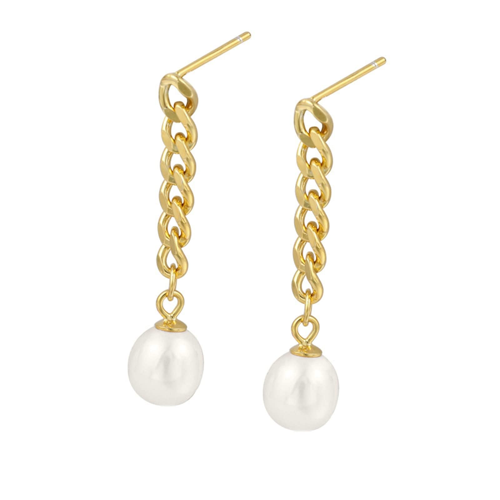 Schlichte Ohrringe für Damen, Creolen aus Sterlingsilber, Tropfenohrringe, Kette, baumelnd, mit Perle