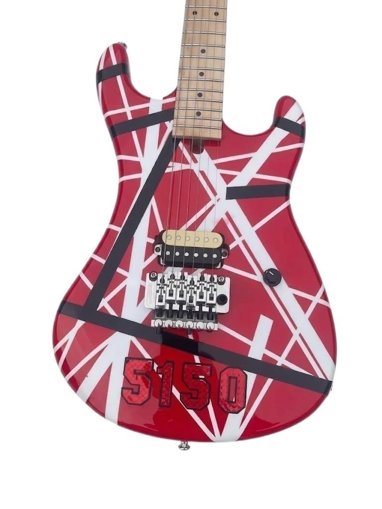 Chitarra elettrica a corpo solido, stile tributo heavy metal grafico a strisce rosse con tremolo bloccabile, 6 corde full size for hard rock (Guitarra Eléctrica)