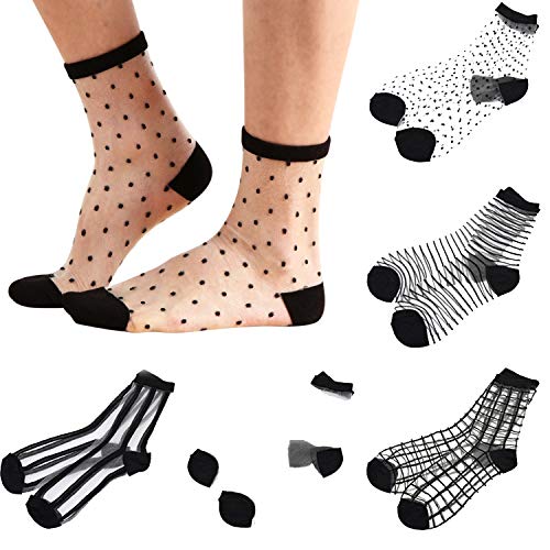 Sheer Mesh Transparent Socks Women - Lace Ultrathin Fishnet See Through Ankle Sock Mesh Black