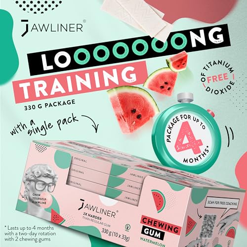 JAWLINER Hard chewing Gum, Jawline gum - Sugar Free Watermelon Gum - Jaw Exerciser - mastic gum for Mewing - 2x Harder Than Regular Chewing Gum 330 Grams(120 strips)