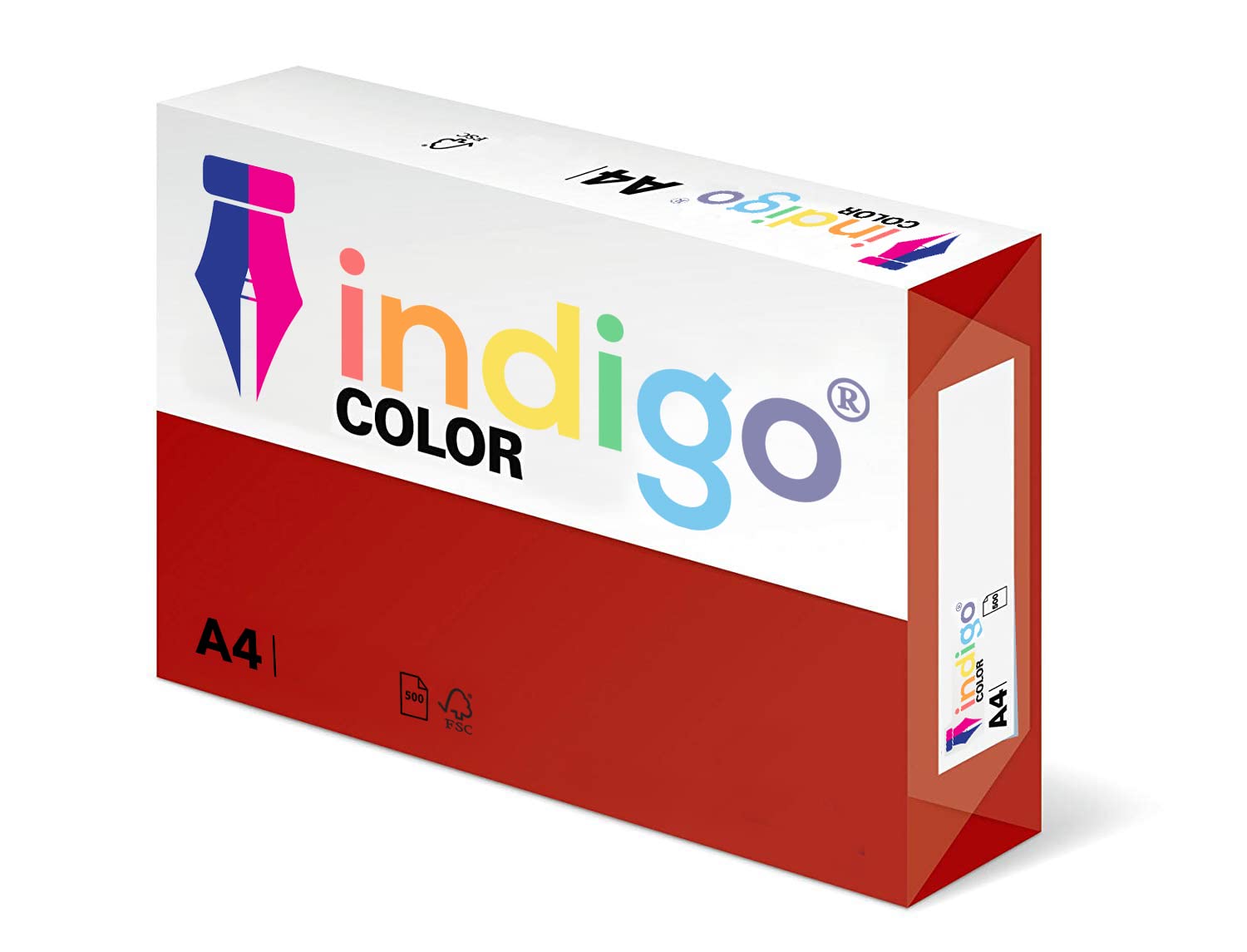 Indigo® A4 80gsm Coloured Copier Paper Multifunctional Ream 500 Sheets - Deep Red