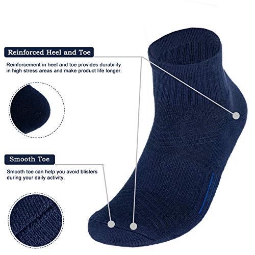 Pearl Care Mens Dark Blue Combed Cotton Cushioned Athletic Running Ankle Quarter Socks (5 Pack) W/Arch Compression Moisture-Wicking Breathable Soft Padded Sports Socks #TOP5