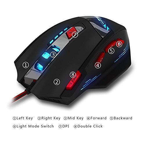 Anivia T90 9200 DPI Gaming Mouse Professional 8 Buttons Wired USB with Multi-Modes LED,WeightTuning Set Computer Mice for PC Mac Gamer, Black - Thumbnail 7