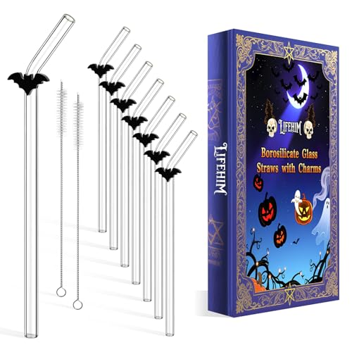 Uniquely Designed Bat Charm Glass Cocktail Straws - Complete 8 Pack...