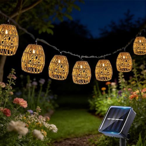 PLLYPE Lot de 10 guirlandes lumineuses solaires à LED pour extérieur - 3,8 m - IP65 - Résistante aux intempéries - Corde en papier - Guirlande lumineuse...