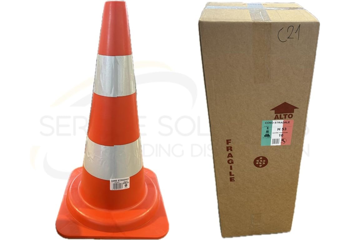 Cono Stradale Birillo Bicolore Rosso Cantiere Autoscuola Traffico Delimitazione Magazzino Polietilene Hd Fascia Rifrangente H.33-53 (10, H 53 CM)