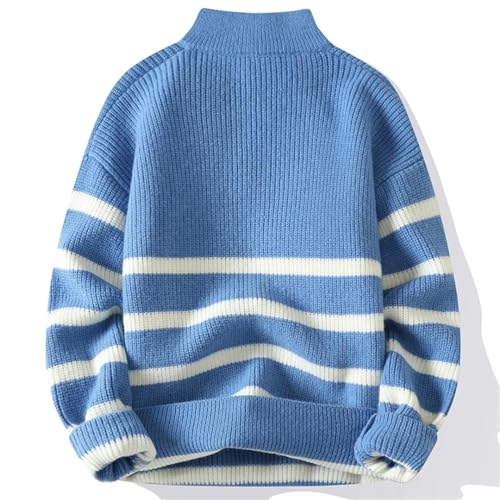 Men's Autumn and Winter Striped Quarter Zip Turtleneck Long Sleeve Casual Knitted Pullover4