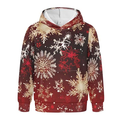Kids Hoodies Sweaters Christmas Xmas Snowflake Hooded Sweatshirts with Big Pockets for Boys Girls B0400374