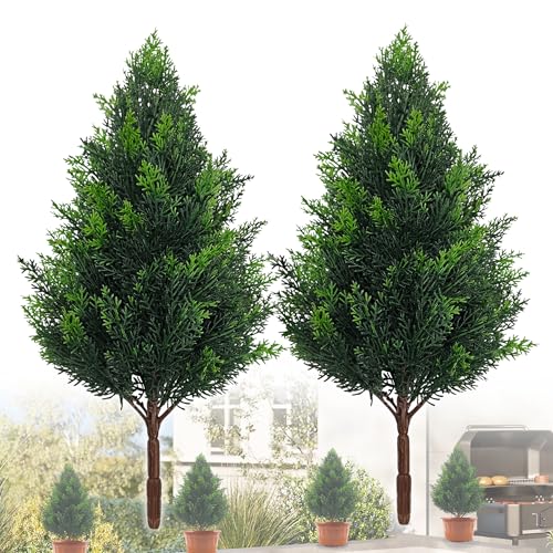 DOPGIB Artificial Cedar Topiary Plants: 20 Inch (2P) UV Resistant