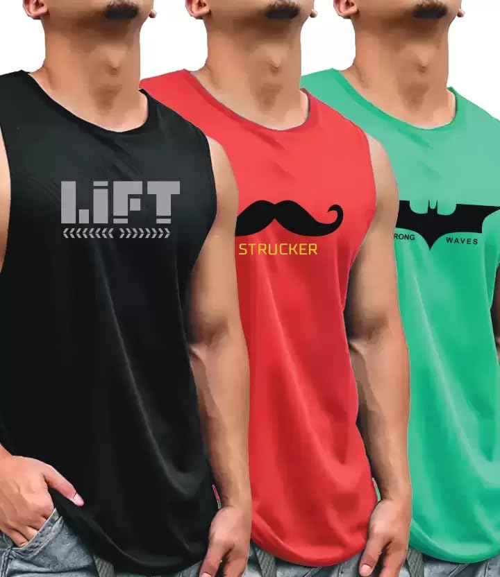 Men’s Sleeveless Sando Vest T-Shirt with Stylish Printed Design | Premium Polyester and Cotton Blend Gym Wear-image-8