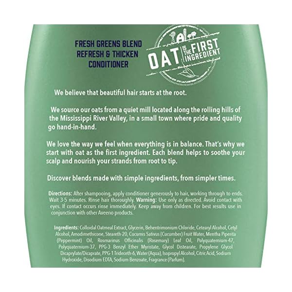 Aveeno-Fresh-Greens-Blend-Sulfate-Free-Conditioner-with-Rosemary-Peppermint-Cucumber-to-Thicken-Nourish-Clarifying-Volumizing-for-Thin-or-Fine-Hair-Paraben-Free-12oz Aveeno Scalp Soothing Fresh Greens Blend Conditioner, peppermint, 12 Fl Oz