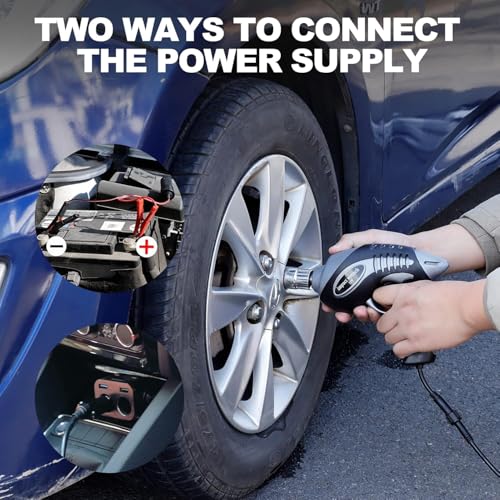 Image of Electric Car Jack Kit 5 Ton 12V Floor Jack with Impact Wrench and Tire Inflator Pump Portable Hydraulic Car Jack for SUV Sedans Tire Change with LED Light, Lifting Height 6 to 17.7 Inch (Black)
