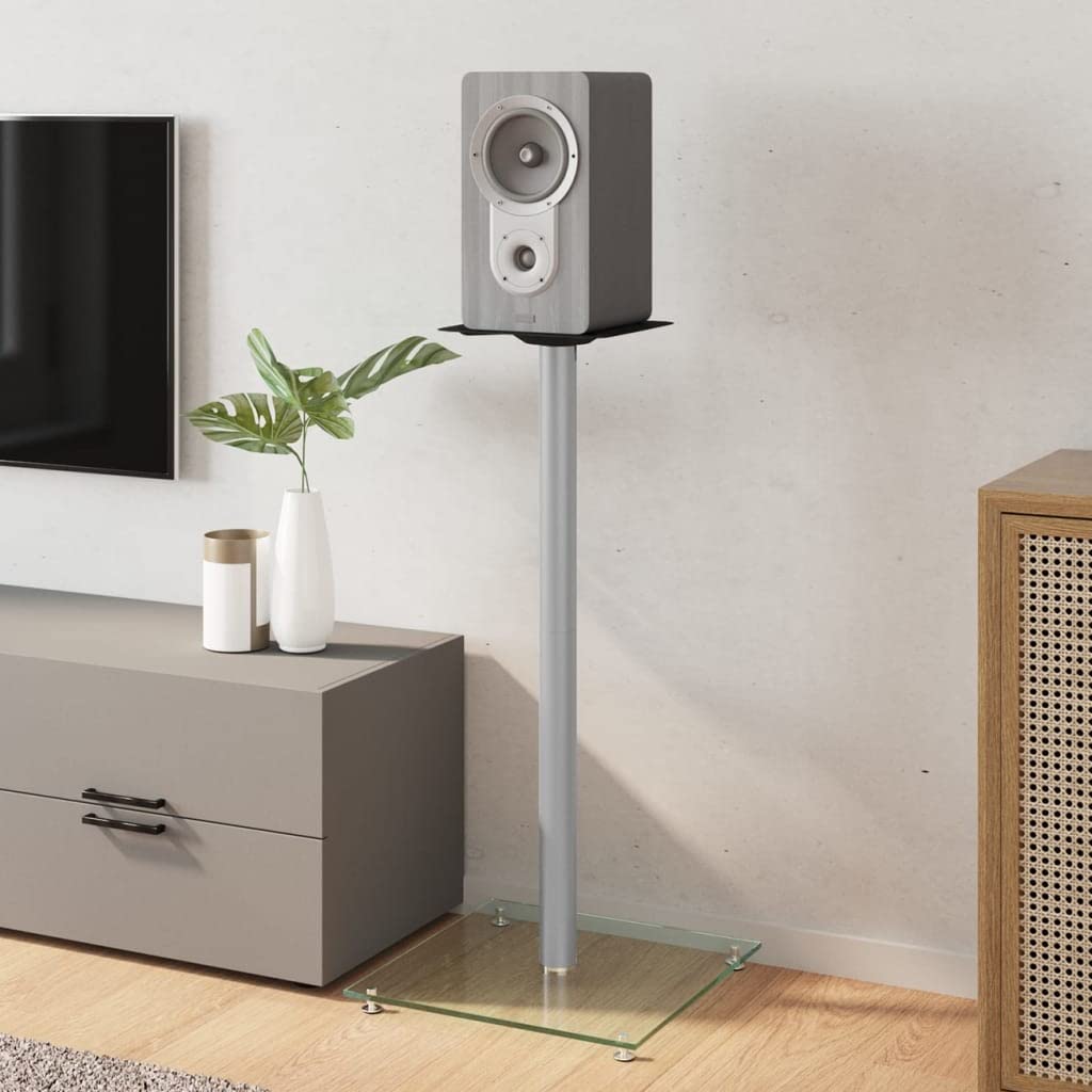 Pedane Casse 2pz Argento Vetro Temperato Design a 1 Pilastro,Dispositivi elettronici,o,Accessori o,Accessori per Altoparlante,Supporti per altoparlanti-51815