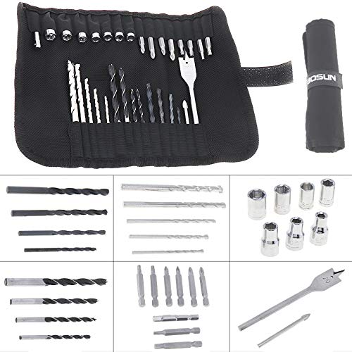 UCTOP STORE 31 Pcs Multifunction Drill Bit Combination Kit with Canvas Bag and Impact Drill for Various Hole Processing Tools