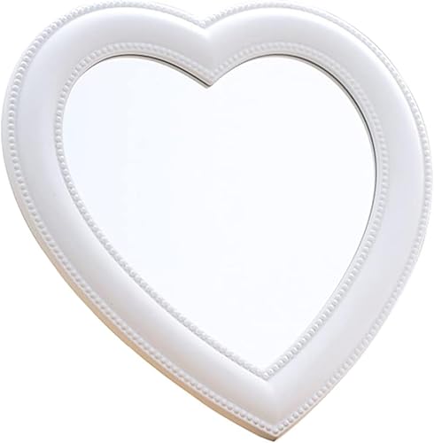 Mokoze Espejo de corazón de escritorio, espejo de pared con soporte para colgar, 11 x 10.6 pulgadas, blanco para decoración de mesa del hogar,