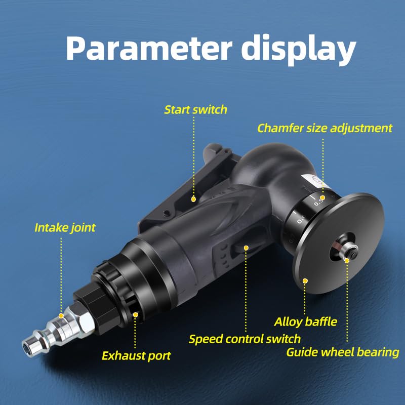 Snobeb 2-in-1 Pneumatic Chamfer Tool,45 Degree Air Mini Portable Handheld Metal Plastic wood Edge Beveler with Replace Blades for Metal Deburring (2 in 1-black Plastic shell)