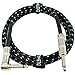 GLS Audio 6 Foot Guitar Instrument Cable - Right Angle 1/4-Inch TS to Straight 1/4-Inch TS 6 FT Black Gray Tweed Cloth Jacket - 6 Feet Pro Cord 6' Phono 6.3mm - Single