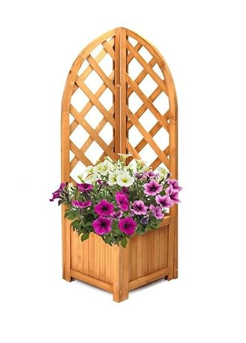 NIGMA® Rectangular Wooden Planter Box with Trellis for Vines, Corner, Green, Outdoor