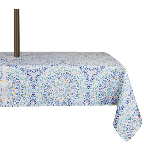 Image of EHouseHome Outdoor and Indoor 60x84 inch Tablecloth with Umbrella Hole and Zipper, Waterproof Zippered Patio Cloths, Spring /Summer Table Covers for Backyard Circular Table /BBQs /Picnic