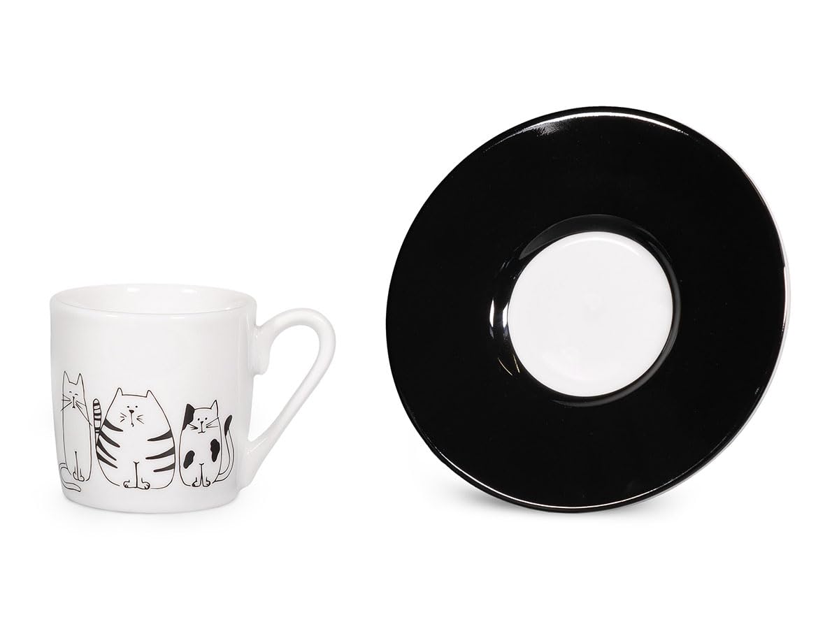 Könitz Espresso Tassen Set Funny Cats. 4 Kaffeetassen 65ml aus Porzellan. Espressotassen modern, schwarz-weiß