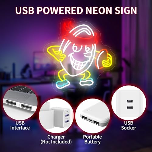 Image of Happy Rugby Ball LED Neon Sign USB Powered for Wall Decor, Sports Football Neon Night Light Sign Dimmable for Boys Room Party Decor Sports Lover Birthday Gifts