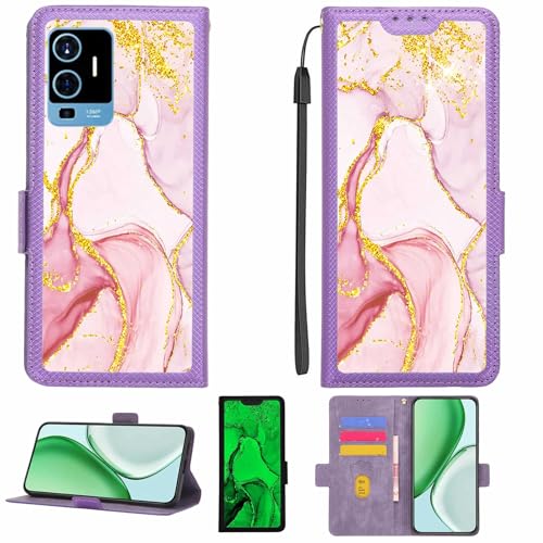 Aroepurt Case Compatible for Xsmart Core X Phone Case Flip Cover [with Tempered Glass Screen Protector][RFID Blocking][Gold Glitter+Luminous] LPT-FDL