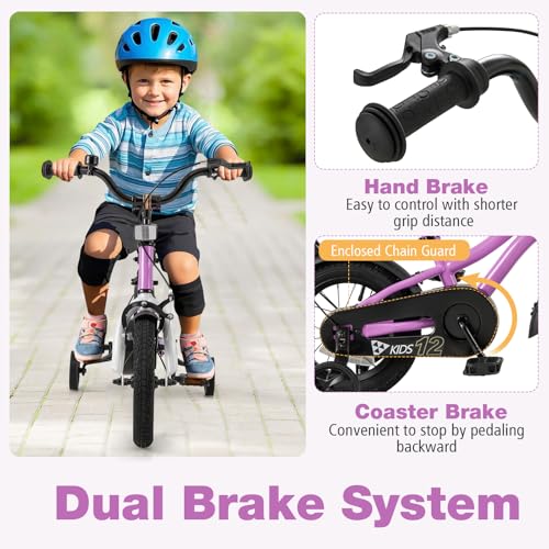 Image of BABY JOY Kids Bike, 12 14 16 18 Inches Sporty Bicycle with Training Wheels, Adjustable Seat, Handbrake & Coaster Brake, Reflectors, Girls Boys Bike for 3-8 Years Old Children