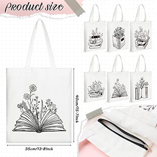 Sweetude-6-Pcs-Canvas-Book-Tote-Bag-for-Women-Thank-You-Gift-Wildflower-Tote-Bag-Librarian-Book-Club-Gift-Shopping-Bags-Bulk-Shoulder-Bag-Aesthetic-Reusable-Grocery-Bags-Womens-Tote-Handbags