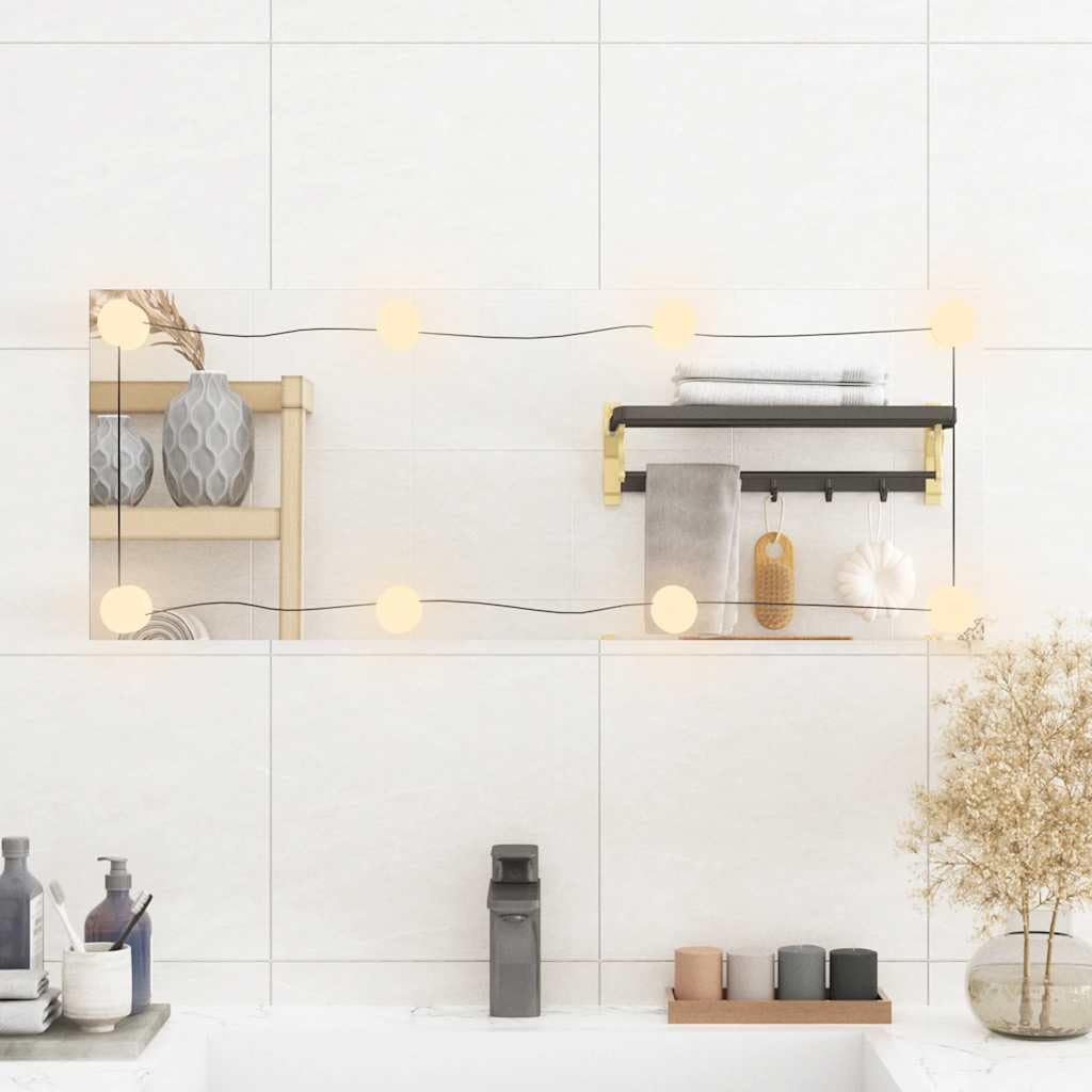 Lustro ścienne z diodami LED, 30 x 80 cm, szkło prostokątne, montaż ścienny, złącze USB, lustro do makijażu z ciepłym białym i zimnym światłem do salonu, sypialni, łazienki, korytarza