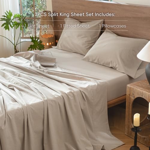 Image of MooMee Sheet Set 100% Washed Cotton Linen-Like Extra Deep Pocket Twin XL | Relaxed Linen-like Texture. Soft, Breathable & Lightweight Comfort. 15-19 inch Extra Deep Pocket with All-around Elastic