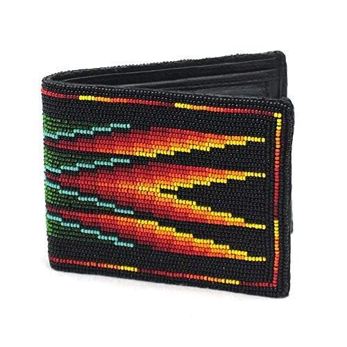 Handmade Beaded Mens Leather Wallet, Seed beads Native american Style Beaded Wallet, Modern and Stylist Wallet.(Black-red)3