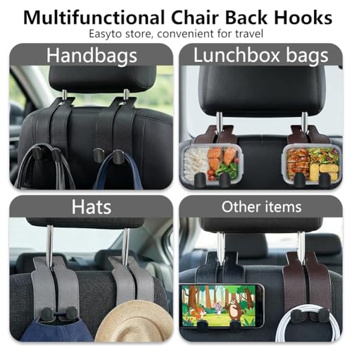 Image of Headrest Hooks for Car, Twinhook Car Seat Hooks for Headrest (Max) | Leather Car Purse Holder Hooks for Purses and Bags, Universal Car Headrest Hangers Seat Back Organizer for Travel