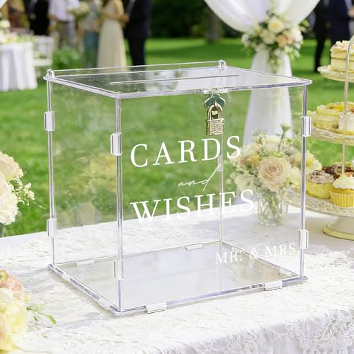 Image of Clear Acrylic Card Box with Slot & Lock, DIY Large Wedding Card Boxes for Reception, Elegant Money Envelop Gift Cards Box for Party Wedding Birthday Baby Shower Graduation Table Decor