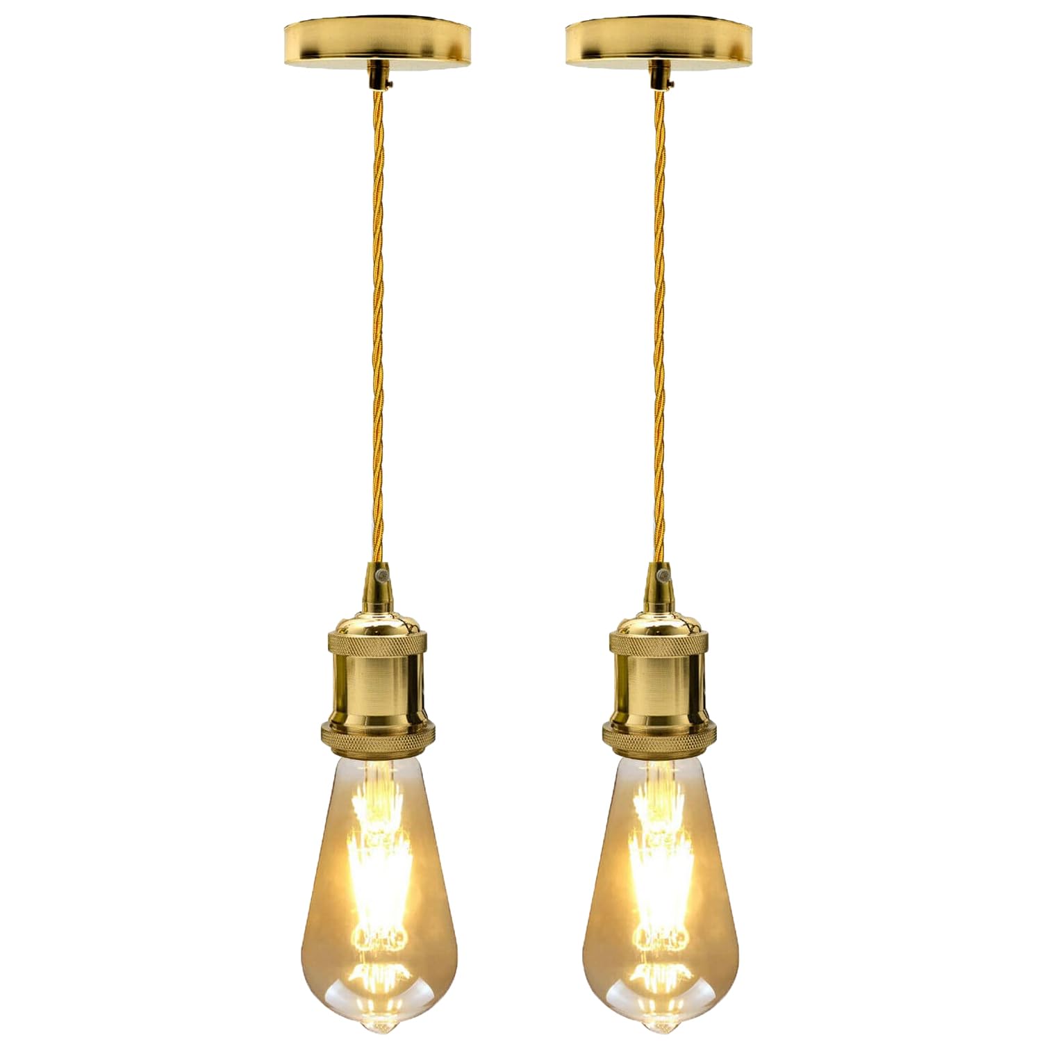 LEDSone 2 Pack Industrial E27 Pendant Light Kit with 195cm Adjustable Cable