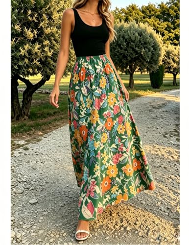 Image of Bluetime Women's Summer Boho Sleeveless Floral Print Tank Long Maxi Dress (S-3XL)