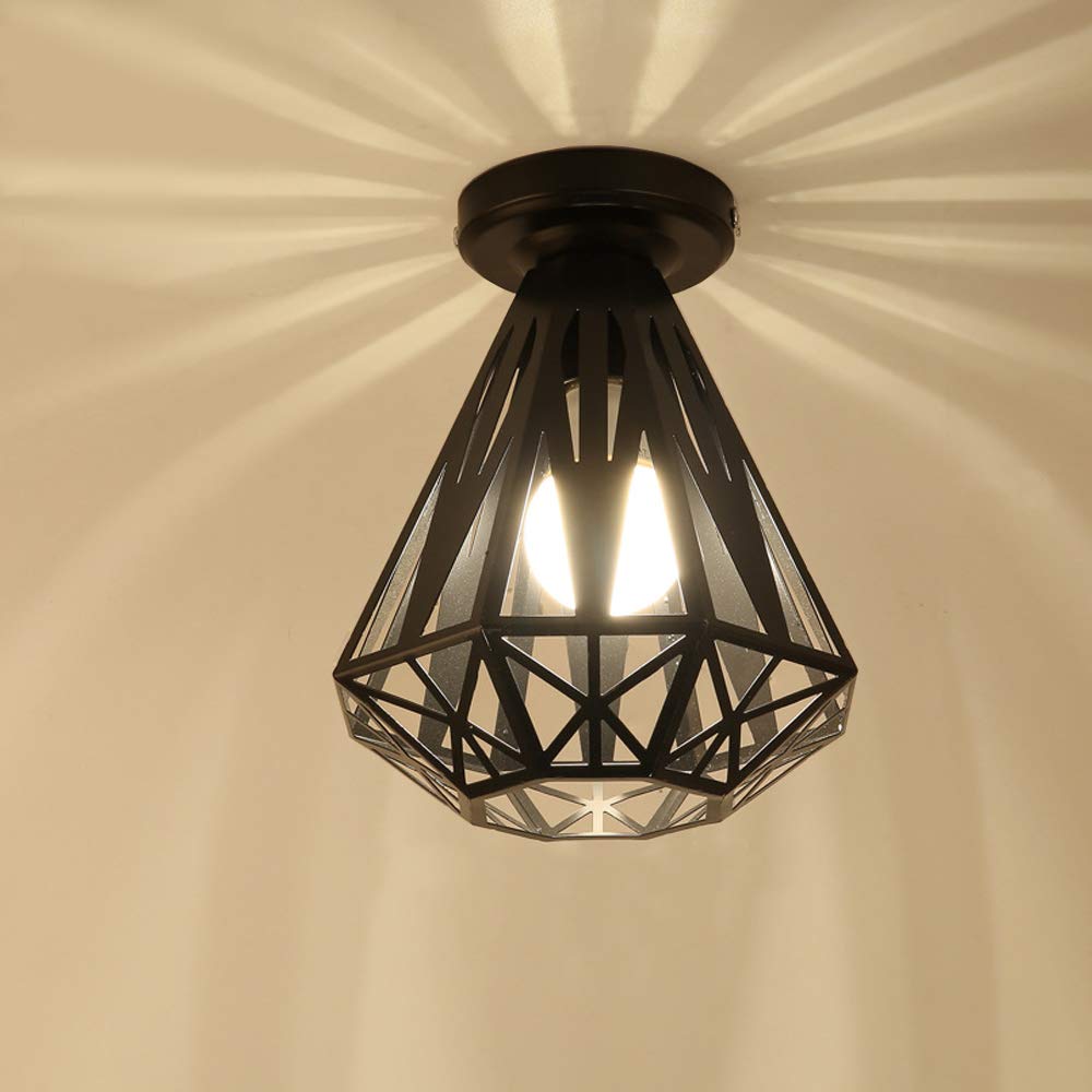 Plafoniera Vintage In Ferro - Lampada Da Soffitto E27 Stile Industriale, 20cm Nero Per Interni - Foto 3
