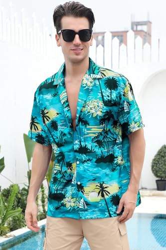 Image of Cromoncent Matching Hawaiian Outfits for Family, Dad and Son Matching Luau Beach Tropical Shirts Mommy Daughter Tropical Sets