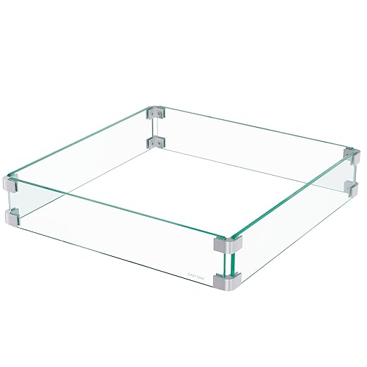 EAST OAK Glass Wind Guard for 57in Propane Fire Pit Table, 41.8 x 11.1 x 4.1 inch Clear Tempered Wind Guard for Gas Firepit, Thick Rectangle Glass Shield with Aluminum Corner Bracket & Rubber Feet