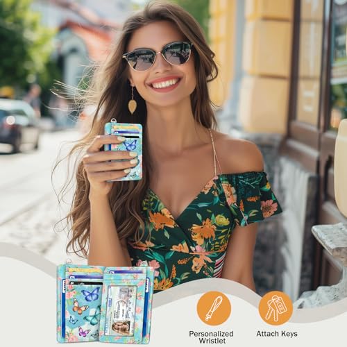 Image of Yonlevres Credit Card Holder Slim RFID Wallet Women Small Butterfly Travel | Front Pocket, Handy, RFID Blocking, Woman Girls Ladies Gifts, D-ring for Keychain,Thin Mini Card Case, ID Window, PU Leather