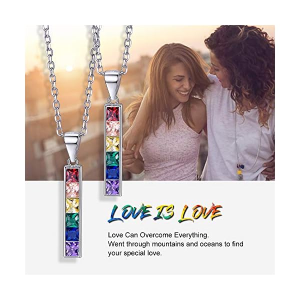 Suplight-Hypoallergenic-925-Sterling-SilverStainless-Steel-LGBT-BarDog-TagBead-Pendant-Necklace-Custom-Engraved-Rainbow-Flag-Lesbian-Gay-Pride-Jewelry-for-Men-Women-with-Gift-Box 925 Sterling Silver LGBT Pride Necklace Love Wins Equality Jewlery Platinum Plated Cubic Zirconia Crytal Bisexual Bi Lesbian Gay Flag Pendant Necklaces for Girls Women