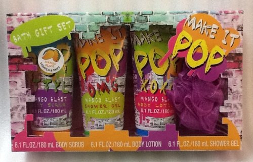 Make It Pop! 4 Piece Bath Body & Beauty Gift Set! Fabulous Trendy Scent ~ Mango Blast!