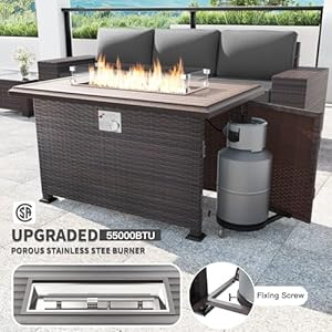 Kullavik 11 Pieces Outdoor Patio Furniture Set with Gas Propane Fire Pit Table,PE Wicker Rattan Sectional Sofa Patio Conversation Sets with Pyramid Patio Heater,Swivel Rocking Chairs Set,Grey Kullavik 11 Pieces Outdoor Patio Furniture Set with Gas Propane Fire Pit TablePE Wicker Rattan Sectional Sofa Patio Conversation Sets with Pyramid Patio HeaterSwivel Rocking Chairs SetGrey