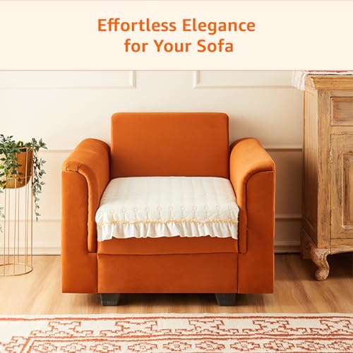 Image of Amazon Basics Quilted Sofa Cover for Single Seater, Modern Grid Pattern, Non-Slip Sofa Pad, 70x70 cm, Soft Silicone Grip Dots, 100% Polyester, Machine Washable - Off-White
