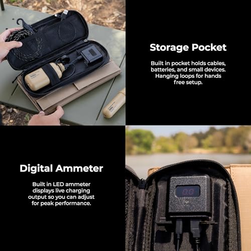 Image of NESTOUT Portable Solar Panel, USB-C and USB-A Ports, 28W Solar Charger for Camping, Water Repellent Ripstop Nylon, Foldable Compact Design, Digital Ammeter, Adjustable Stand, Beige (4 Panel)