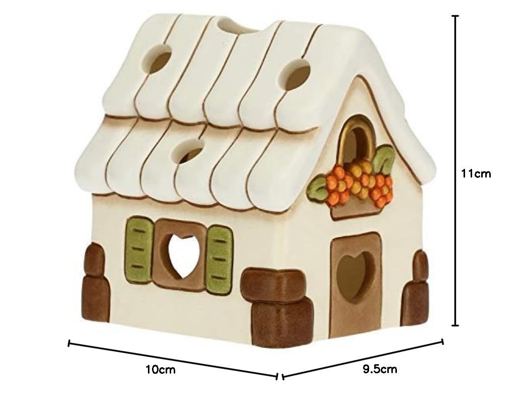 THUN - Porta Candela a Forma di Casetta - Decorazioni Natale Casa - Ceramica - 10 x 9,5 x 11 h cm