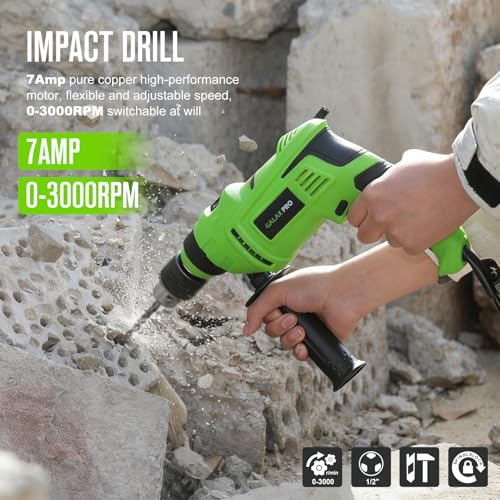 Image of GALAX PRO 7Amp 850W 2-in-1 Hammer Drill, 0-3000 RPM, 13 mm Metal Chuck | 360 Adjustable Auxiliary Handle, Comes with 13 Accessories, Suitable for Concrete, Metal, and Wood