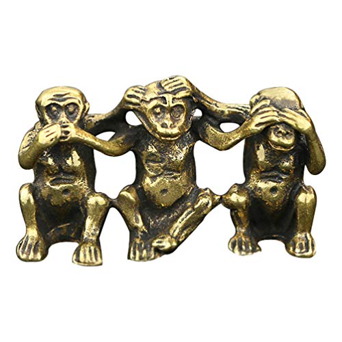 TOYANDONA 3pcs Copper Monkey Statues, Ornaments, Office Desktop Fish Tank Decor, don't Listen Gesture Ornaments