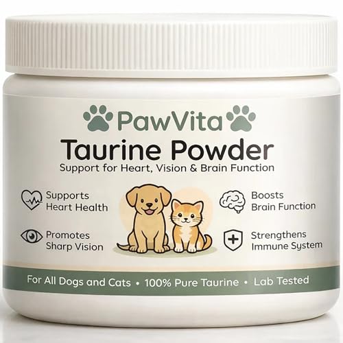 PawVita Taurine Powder for Dogs & Cats - Heart Vision & Growth Support 99.99% Pure Taurine Supplement No Fillers Increase Energy Promote Metabolism